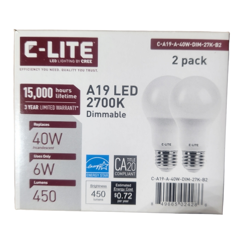 24 Pack Dimmable LIGHT BULB CREE C-LITE LED 40W Replacement A19 Soft White 2700k - Picture 4 of 8